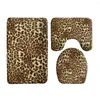 Badmattor Fashion Leopard Mönster 3st badrum toalett matta matta flanell icke-halkdekor grå cheetah mattuppsättningar