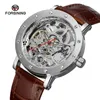 Montres-bracelets Forsining Silver Montre mécanique Creux Out Red Finger Circulaire Brown Band