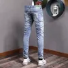 2023 Marque Vêtements Biker Jeans Hommes Streetwear Lg Slim Denim Pantalon Skinny Taille Moyenne Légère Élastique Cott Pantalon Mâle x8M9 #