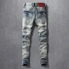 FI designer män jeans högkvalitativ retro ons blå stretch smal fit rippade jeans män italiensk stil vintage denim byxor n3lk#