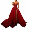 Red Elegant LG Prom DR 2021 Luxe straplel mouwvolgsels Shiny Split Tule Ball Jurk vrouwen formele avondfeestjurken 98JH#
