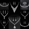 Värdebelt lab diamantsmycken Set Sterling Silver Wedding Halsbandörhängen för kvinnor Bridal Engagement Smycken Gift C2MC#