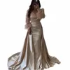 Eightale Luxury Evening Dr V-Neck Glitter Mermaid Prom Party Jurk Arabische Champagne Wedding Ceremy Dr M21Q#