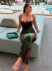 kliou Summer Women Vintage Tie Dye Print Maxi Dr Sexy Cleavage Body-sha Elegant Spaghetti Strap Robe Female Party Vestido U8OC#