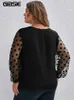 Gibsie Plus Taille Col Cranté À Pois Maille Manches Blouse Femmes 2023 Hiver Nouveau Noir Élégant Bureau Dames Hauts et Blouses 00vj #