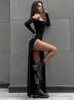 Vestidos casuales TARUXY Side Slits Slim Vestido sexy para mujeres bodycon sin espalda fuera del hombro femme fiesta temperamento negro maxi mujer