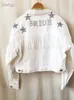 denim Jacket With Stars White Fringe Pearl & Rhineste Persalized Bride Jacket Custom Mrs.Jean Wifey Denim Wedding Coats Tops p1Fx#