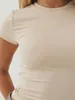 レディースTシャツTシャツ女性半袖リブ付きニットティーシャツY2Kタイトな夏出かけるトップカジュアルラウンドネックベーシックソリッドトップドロオトピッコ
