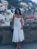 Mingmingxi Wysokiej jakości kobiety Summer Dr 2023 Linen-Cott Blend Jacquard Dr Elegant Sexy Slip White Vacati Dr midi i2un#