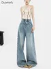 Damesjeans Duomofu Lichtblauw Vintage Distressed Washed Loose Dames Chic Hoge taille Slank Casual Mode Volledige lengte Vrouw