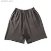 Herren-Shorts, dicke Herren-Shorts aus Baumwolle, 380 g, Fitness-Shorts, Fitness, Jogging, Fitnessstudio, graue Herren-Shorts, schwarze Reißverschlusstaschen, Q240329