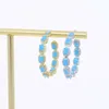 Hoop Earrings Luxury Fashion Women Jewelry Oval Shaped Sparking Blue Turquoises 5A CZ Stone 39MM Geometric Round Circle Earring