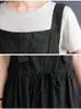 カジュアルドレスデニム春秋のノースリーブストラップドレス女性フリルプリーツファッションパッチワークレディースルーズウーマン