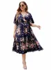 Gibsie Plus Size Floral Print v Neck Belted Dr Women Holiday Boho Summer Butterfly Sleeve A-line Women LG DRES 2023 NEW 16NW＃