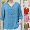 여성용 블라우스 v- 넥 3/4 슬리브 셔츠 레트로 빈티지 수 놓은 꽃 패턴 소매 여성