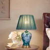 テーブルランプoufulaモダンなランプは、家のリビングルームの寝室の装飾のためのクリエイティブタッチ調光物質の青いセラミックデスクライトを導いた