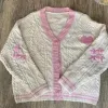 ビンテージスタープリントニットテイラーカーディガン女性スウィフトセーターバットアップLGスリーブコート特大Y2K Cardigan for Women 2024 0962＃