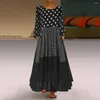 Casual Jurken Dames Losse Maxi-jurk O-hals Lange mouw Polka Dot Patchwork Lente Herfst Feest Vintage Boho Voor