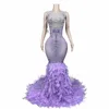 Purple Rhinestes Feather Dr Women Singer Party LG Dr Evening Dres Festival Outfit Stage Firar Costum XS7387 U0CX#