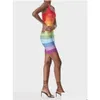 Grundlegende beiläufige Kleider Regenbogen-Verband-Kleid-Halter-rückenfreies kurzes Partei-Bodycon-elegantes Y-Abend-Geburtstags-Club-Outfit 2023 Jahr Summe Dhw7M