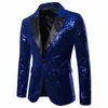 Men's Suits Mens Sequins Suit Turn-Down Collar Long Sleeve Pocket Slim Elegant Western-Style Clothes Party Club Solid Color Overall Garment