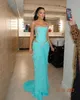 stunning Blue Prom Dres Beaded Crystals Women Evening Gowns Red Carpet Strapl Ruffles Chiff Celebrity Formal Party Dr 02Mr#