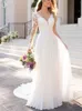 Elegante Plus Size A Line Wedding Dr per la sposa Chiff bianco con maniche Applique Piano Lunghezza Abiti da sposa con scollo a V 2021 Robes S3cv #