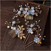 Hair Clips Barrettes Bridal Headdress Light Blue Pink And White Flower Comb Hairpin Dress Ladies Accessories Headdress. Drop Delivery Otny2