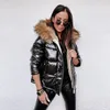 donne solido lucido PU giacche 2023 inverno Fi grande collo di pelliccia con cappuccio giù Cott cappotti donna casual spesso caldo cerniera Parka u0Bl #