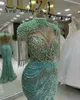 Mint Green Poed High Neck LG Mermaid Evening Dres med kristaller fransar High Fi Formal Women's Events Party Gowns V2Q4#