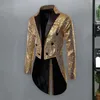 Costumes pour hommes Party Sequin Glitter Jacket pour hommes Collier Stand NightClub Costume de bal Manteau Brillant Embelli Stage Tuxedo Vêtements Patch