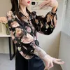 Chemisiers pour femmes rétro manches bouffantes broderie élégante haut à fleurs en mousseline de soie chemise Design sens Chic Blouse automne mode Blusas Mujer