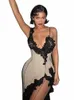 Boofeenaa en dentelle embelli asymétrique Slit Midi Dr Kylie Jenner survole la fête de la nuit sexy Dres pour femme 2023 C66-CB22 Z47K #