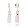 Ensembles de vaisselle pliant fourche et cuillère résistante à la chaleur détachable camping spork anti-scalding en acier inoxydable extérieur multifonctionnel