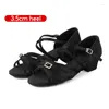 Chaussures de danse SWDZM Latin enfants talon bas Satin filles fond souple talon 3 cm dame Salsa salle de bal