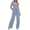 Dames Tweede stuk broek Moderne Women 2 Set Ademblage Crop Top en Wide Been Simple Short Sleeve High Taille broek met zakken Drop D Otvty