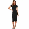 Solid Midi T-shirt Dr Femmes Summer Beach Boho Vestido Sexy Party Bodyc Elegant Midi Dres Casual Black Short Sleeve Dr F0WH # #