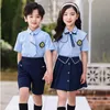 British Style Kindergarten Primary School Uniforms Summer Shirt Navy Blue Kirt Shorts Student kläder för barn pojkar flickor m78x#