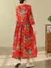 Vestidos casuais algodão e linho nordeste grande flor vestido feminino verão retro estilo chinês impresso temperamento tendência robe k166