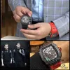 RM11 Luxury Mens Mechanics Watch Swiss Carbon Fiber Watch Mens Personality Trendy Man Cool Hollow Wine Barrel Shapess