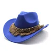 Baretten Britse stijl riem zachte vilten hoed voor mannen en vrouwen Top platte rand gentleman wollen jazz western cowboy