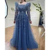 Serene Hill Muslim Blue A Line Evening Dres Luxury Beaded Prom Vestidos formales 2024 para mujeres Fiesta LA71762A 81oO #