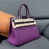 Sac fourre-tout de créateur de mode sacs à main de luxe de haute qualité 30CM peau d'alligator togo sac femme bicolore sac fourre-tout moyen couture à la main sac violet emballage de boîte-cadeau sac de dame