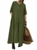 2024 Summer Fi New Women's Plus Size Cott and Hemp LG Skirt Loose and Elegant Half Sleeves Holiday Style LG Skirt C0TT＃