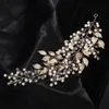 İnci Kristal Düğün Saç Akorları Sier Altın Gelin Kafa Bandı Kadın Mücevher El Yapımı Yapraklar Gelin Parti Başlığı Tiaras 52H6#