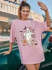 ヴィンテージフローラルゴーストハロウィーン特大のTshirtカラフルな花ディレイション面白いルーズなTシャツ女性ファッション因果審美的な美学トップ240329