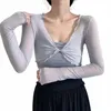 Femmes Sexy See Through Solid Summer Sunscreen Cardigans Lg Sleeve Mesh Vintage Lace Up Crop Tops Streetwear Cardigans courts 93Ol #
