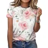 Magliette da donna Maglietta floreale da donna Stampa Tunica estiva Top per streetwear T-shirt moda con stile pullover oversize Vestibilità ampia