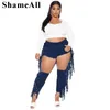 plus Size Ripped Broken Holes Side Tassel Jeans 4XL Street high waist Stretchy Skinny Cut Out Denim Pencil Pants Lg Trousers t0Kb#