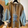 oversized Hoodies Coat Women Fi Denim Patchwork Hooded Pullover Jackets Casual Loose Half Zipper Hoodie Y2k Spring Autumn O1Ep#